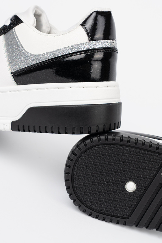 SchZuarz und-Zueiße Farbe Sneakers Stilvollllschuhe z połyskującymi Silbermi detalami