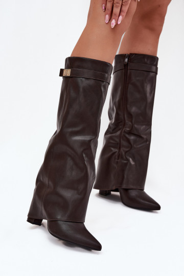 Damenstiefel mit AbsätzenINyZuiniętą CholeZuką I goldene Farbem Detalem CzekoladoZue Diorna 2