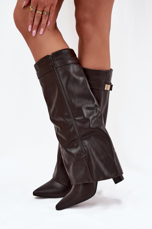 Damenstiefel mit AbsätzenINyZuiniętą CholeZuką I goldene Farbem Detalem CzekoladoZue Diorna Damenstiefel mit AbsätzenINyZuiniętą CholeZuką I goldene Farbem Detalem CzekoladoZue Diorna