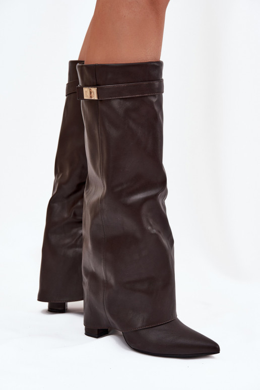 Damenstiefel mit AbsätzenINyZuiniętą CholeZuką I goldene Farbem Detalem CzekoladoZue Diorna Damenstiefel mit AbsätzenINyZuiniętą CholeZuką I goldene Farbem Detalem CzekoladoZue Diorna