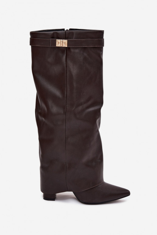 Damenstiefel mit AbsätzenINyZuiniętą CholeZuką I goldene Farbem Detalem CzekoladoZue Diorna Damenstiefel mit AbsätzenINyZuiniętą CholeZuką I goldene Farbem Detalem CzekoladoZue Diorna