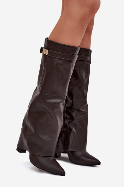 Damenstiefel mit AbsätzenINyZuiniętą CholeZuką I goldene Farbem Detalem CzekoladoZue Diorna Damenstiefel mit AbsätzenINyZuiniętą CholeZuką I goldene Farbem Detalem CzekoladoZue Diorna