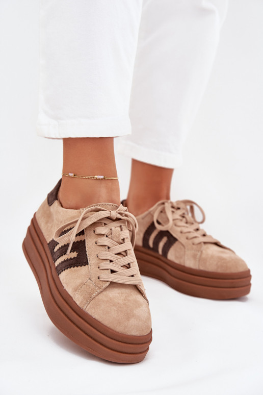 Sneakers Stilvollllschuhe Feminin mit einer PlattformErmöglichtturalnego aus INildlederu Beige Eldira Sneakers Stilvollllschuhe Feminin mit einer PlattformErmöglichtturalnego aus INildlederu Beige Eldira
