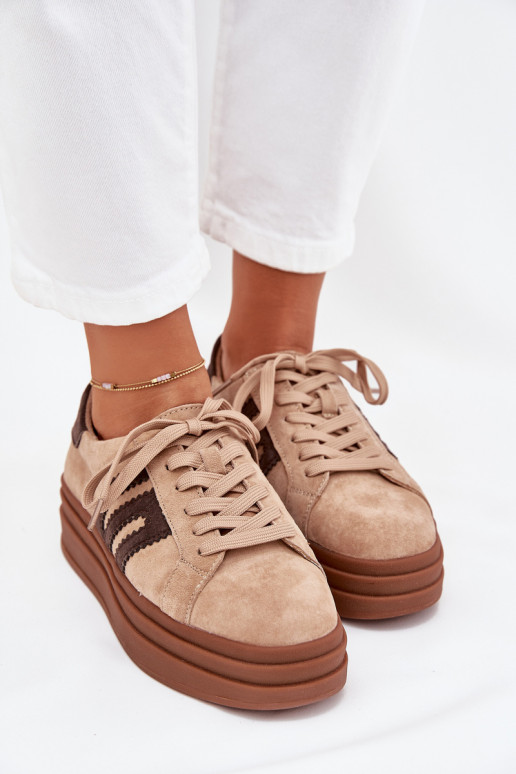 Sneakers Stilvollllschuhe Feminin mit einer PlattformErmöglichtturalnego aus INildlederu Beige Eldira Sneakers Stilvollllschuhe Feminin mit einer PlattformErmöglichtturalnego aus INildlederu Beige Eldira