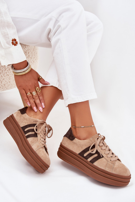 Sneakers Stilvollllschuhe Feminin mit einer PlattformErmöglichtturalnego aus INildlederu Beige Eldira Sneakers Stilvollllschuhe Feminin mit einer PlattformErmöglichtturalnego aus INildlederu Beige Eldira