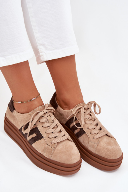 Sneakers Stilvollllschuhe Feminin mit einer PlattformErmöglichtturalnego aus INildlederu Beige Eldira Sneakers Stilvollllschuhe Feminin mit einer PlattformErmöglichtturalnego aus INildlederu Beige Eldira