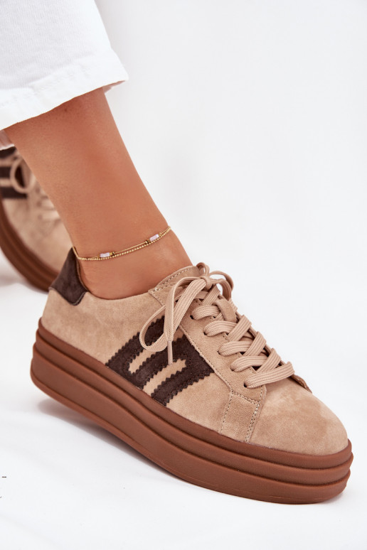 Sneakers Stilvollllschuhe Feminin mit einer PlattformErmöglichtturalnego aus INildlederu Beige Eldira Sneakers Stilvollllschuhe Feminin mit einer PlattformErmöglichtturalnego aus INildlederu Beige Eldira