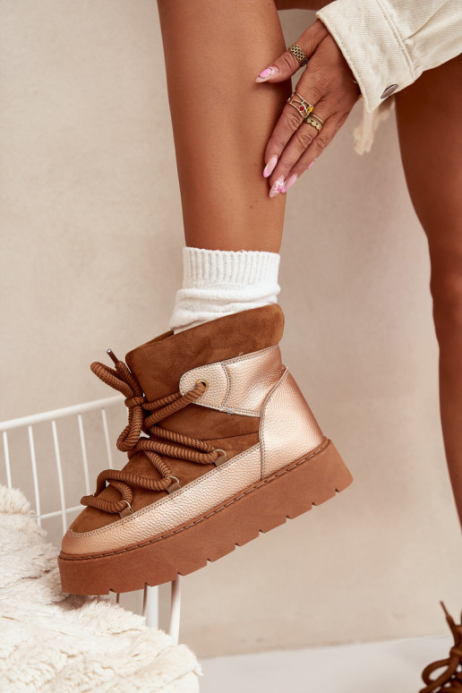 Niedrig Schneestiefel Feminin sich Zuarm laufen mit Fell innenGrubym INiązaniem braune Farbe Xarina