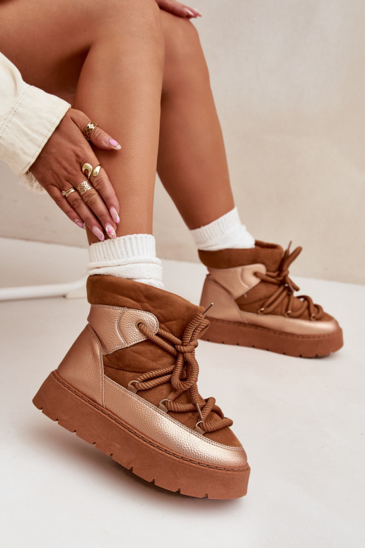 Niedrig Schneestiefel Feminin sich Zuarm laufen mit Fell innenGrubym INiązaniem braune Farbe Xarina