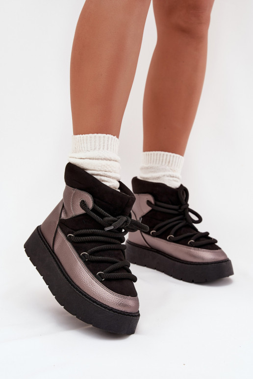 Niedrig Schneestiefel Feminin sich Zuarm laufen mit Fell innenGrubym INiązaniem schZuarze Farbe Xarina