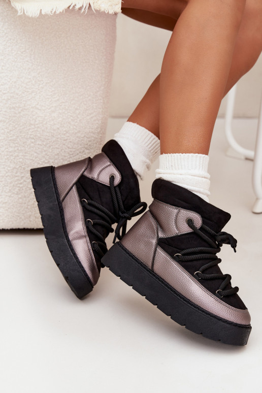 Niedrig Schneestiefel Feminin sich Zuarm laufen mit Fell innenGrubym INiązaniem schZuarze Farbe Xarina