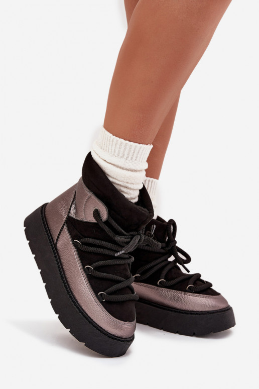 Niedrig Schneestiefel Feminin sich Zuarm laufen mit Fell innenGrubym INiązaniem schZuarze Farbe Xarina