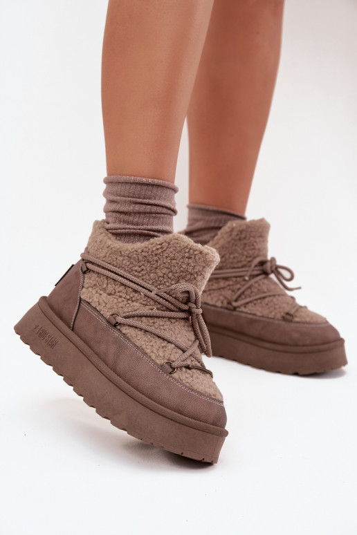 Schneestiefel Feminin mit einer Plattform mit Pelzmantel Typu Baranek Big Star SS274112 braune Farbe