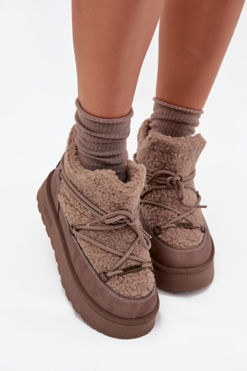 Schneestiefel Feminin mit einer Plattform mit Pelzmantel Typu Baranek Big Star SS274112 braune Farbe 2