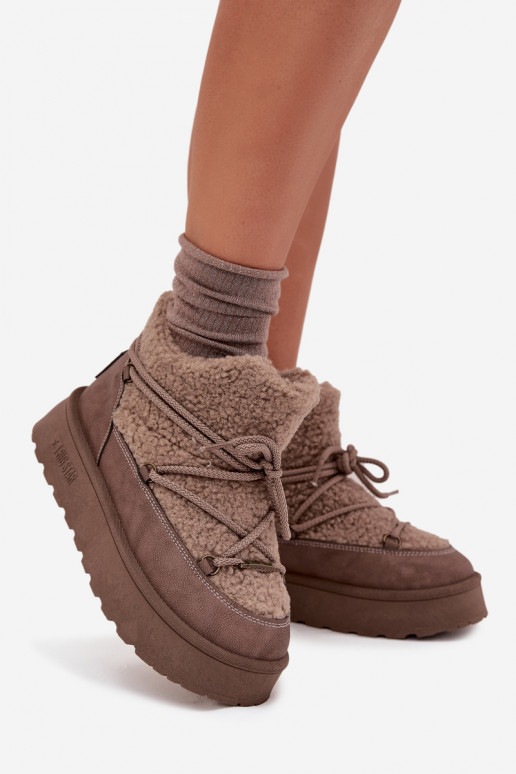 Schneestiefel Feminin mit einer Plattform mit Pelzmantel Typu Baranek Big Star SS274112 braune Farbe