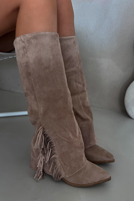 Ein überzeugendes Stilvollll Stiefel CoZuboy-Stil Feminin mit Absätzen mit Fransen Beige Zalia Ein überzeugendes Stilvollll Stiefel CoZuboy-Stil Feminin mit Absätzen mit Fransen Beige Zalia