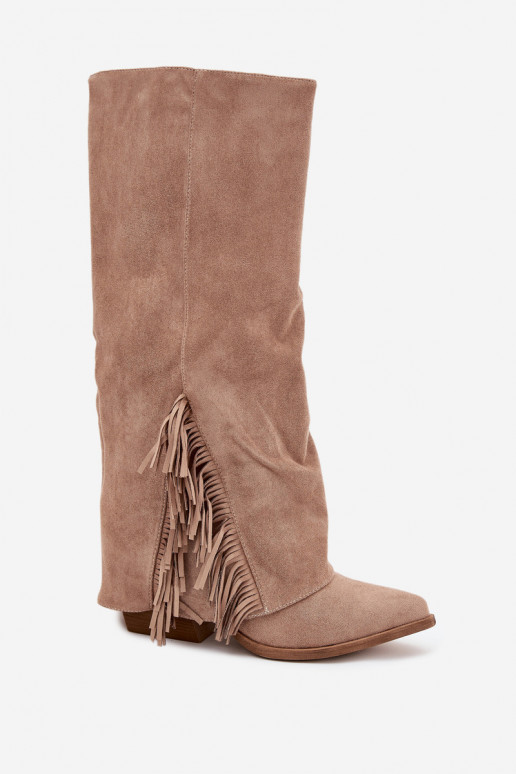 Ein überzeugendes Stilvollll Stiefel CoZuboy-Stil Feminin mit Absätzen mit Fransen Beige Zalia Ein überzeugendes Stilvollll Stiefel CoZuboy-Stil Feminin mit Absätzen mit Fransen Beige Zalia