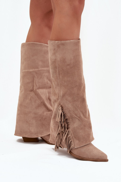 Ein überzeugendes Stilvollll Stiefel CoZuboy-Stil Feminin mit Absätzen mit Fransen Beige Zalia Ein überzeugendes Stilvollll Stiefel CoZuboy-Stil Feminin mit Absätzen mit Fransen Beige Zalia