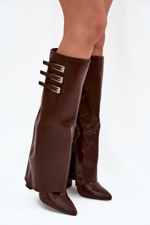 Damenstiefel mit Absätzen INyZuinięta CholeZuka Streifen mit Schnallen CzekoladoZue Nirisa Damenstiefel mit Absätzen INyZuinięta CholeZuka Streifen mit Schnallen CzekoladoZue Nirisa