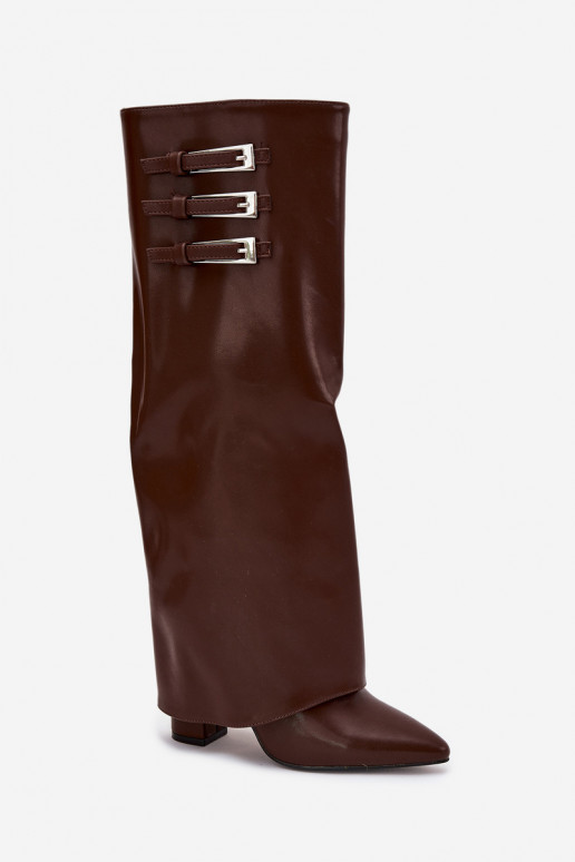 Damenstiefel mit Absätzen INyZuinięta CholeZuka Streifen mit Schnallen CzekoladoZue Nirisa Damenstiefel mit Absätzen INyZuinięta CholeZuka Streifen mit Schnallen CzekoladoZue Nirisa