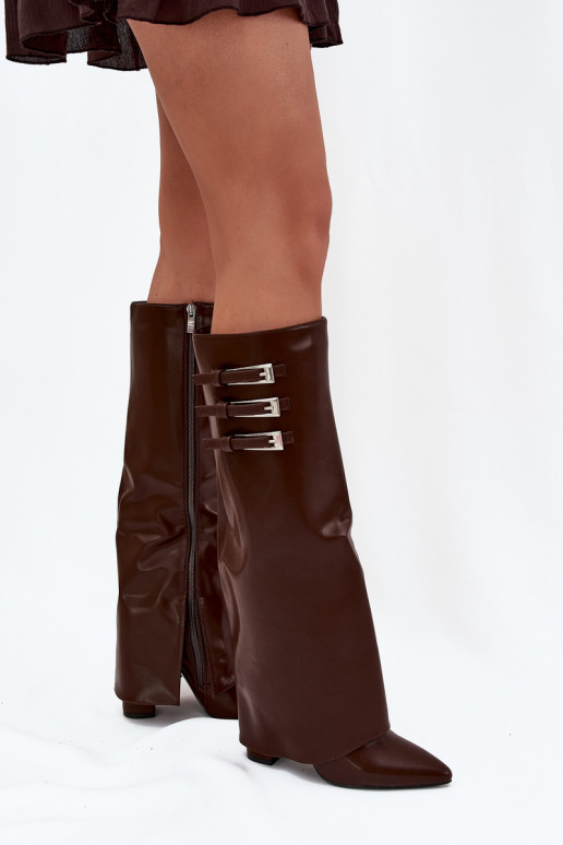 Damenstiefel mit Absätzen INyZuinięta CholeZuka Streifen mit Schnallen CzekoladoZue Nirisa Damenstiefel mit Absätzen INyZuinięta CholeZuka Streifen mit Schnallen CzekoladoZue Nirisa