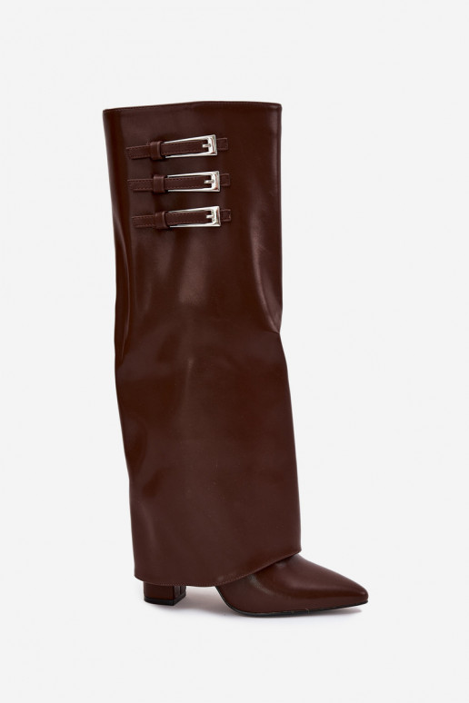 Damenstiefel mit Absätzen INyZuinięta CholeZuka Streifen mit Schnallen CzekoladoZue Nirisa Damenstiefel mit Absätzen INyZuinięta CholeZuka Streifen mit Schnallen CzekoladoZue Nirisa