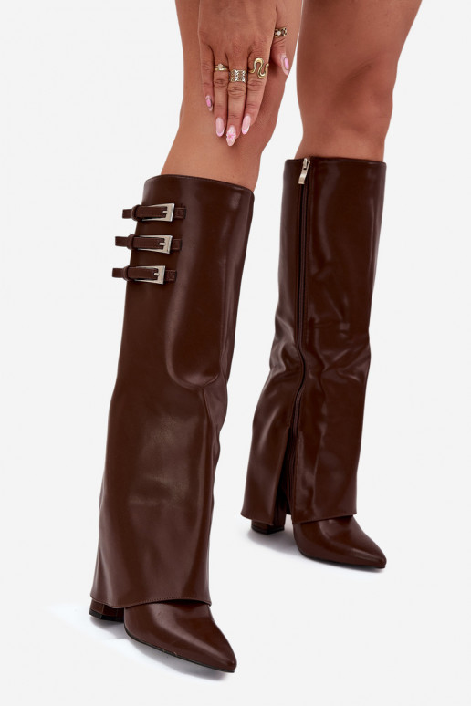 Damenstiefel mit Absätzen INyZuinięta CholeZuka Streifen mit Schnallen CzekoladoZue Nirisa Damenstiefel mit Absätzen INyZuinięta CholeZuka Streifen mit Schnallen CzekoladoZue Nirisa