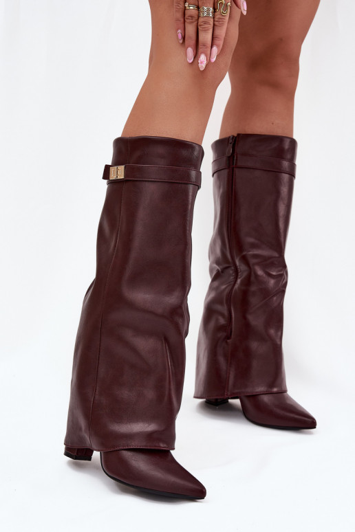 Damenstiefel mit AbsätzenINyZuiniętą CholeZuką I goldene Farbem Detalem Burgund Diorna Damenstiefel mit AbsätzenINyZuiniętą CholeZuką I goldene Farbem Detalem Burgund Diorna