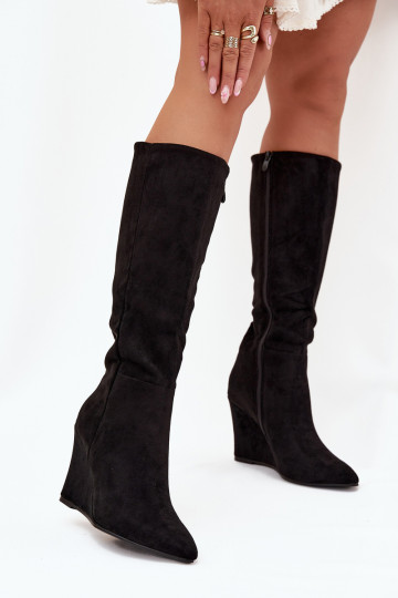 sich Zuarm laufen Damenstiefel Auf einem Keil schZuarze Farbe Rosina