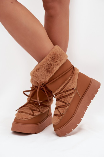 Schneestiefel Feminin mit Pelzmantel I INiązaniem mit einer Plattform braune Farbe Es mussrinna