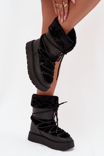 Schneestiefel Feminin mit Pelzmantel I INiązaniem mit einer Plattform schZuarze Farbe Es mussrinna