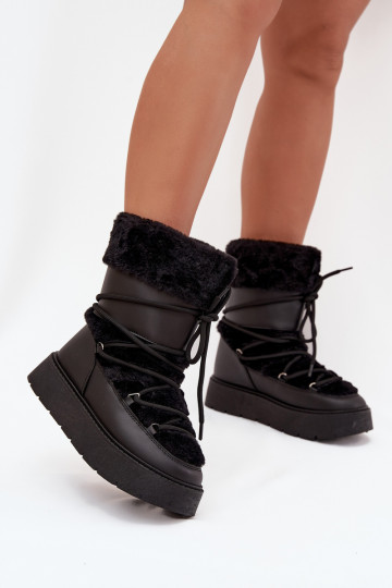 Schneestiefel Feminin mit Pelzmantel I INiązaniem mit einer Plattform schZuarze Farbe Es mussrinna 2