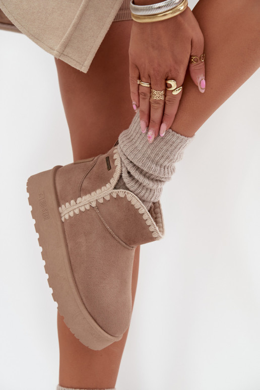 Schneestiefel Feminin mit einer PlattformPrzeszyciami Big Star SS274129 Beige Schneestiefel Feminin mit einer PlattformPrzeszyciami Big Star SS274129 Beige