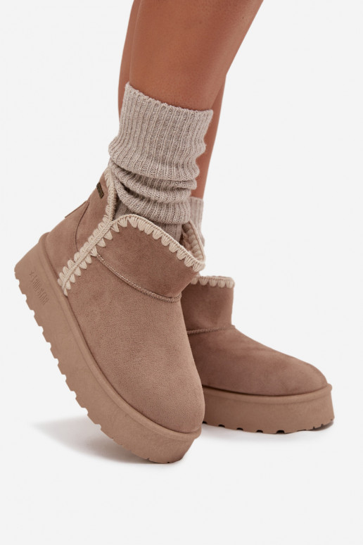 Schneestiefel Feminin mit einer PlattformPrzeszyciami Big Star SS274129 Beige Schneestiefel Feminin mit einer PlattformPrzeszyciami Big Star SS274129 Beige