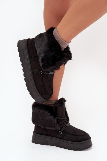 Damen Schneestiefel mit Plattform, Futter und Schnürsenkeln Big Star SS274113 in Schwarz