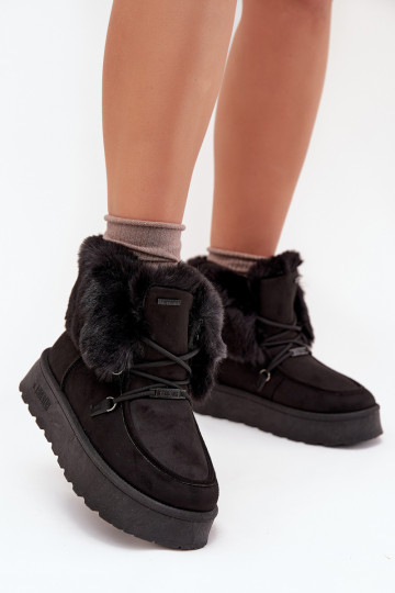 Damen Schneestiefel mit Plattform, Futter und Schnürsenkeln Big Star SS274113 in Schwarz 2