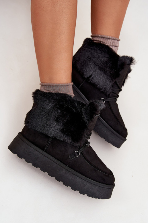 Schneestiefel Feminin mit einer Plattform mit Pelzmantel I INiązaniem Big Star SS274113 schZuarze Farbe
