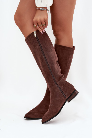Wildleder-Stiefel mit breiten Absätzen in brauner Farbe Eelin 2