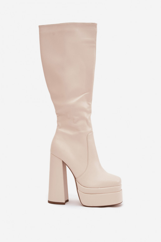 Warm gefütterte Damenstiefel mit Absatz und Plateau in Elfenbeinton „Lysara" Warm gefütterte Damenstiefel mit Absatz und Plateau in Elfenbeinton „Lysara"