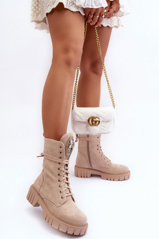 INildlederschuhe hohe Reitstiefel Mit Schmuck Beige Es mussrx INildlederschuhe hohe Reitstiefel Mit Schmuck Beige Es mussrx