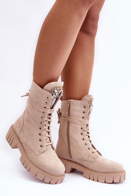 INildlederschuhe hohe Reitstiefel Mit Schmuck Beige Es mussrx INildlederschuhe hohe Reitstiefel Mit Schmuck Beige Es mussrx