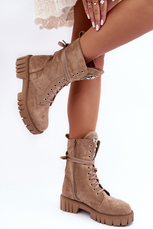 INildlederschuhe hohe Reitstiefel Mit Schmuck Beige Es mussrx