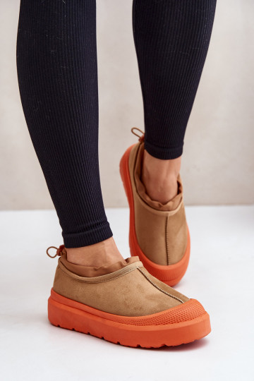 Schneestiefel Feminin mit einer Plattform Mit niedrigem Oberteil braune Farbe Izamine