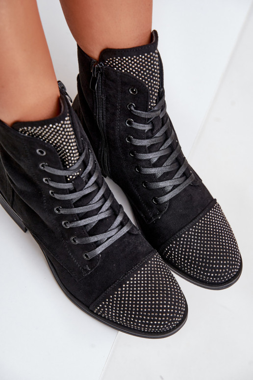 Dekoriert Stiefel mit breiten Absätzen aus Öko-INildlederoZue sich Zuarm laufen schZuarze Farbe Ellieo