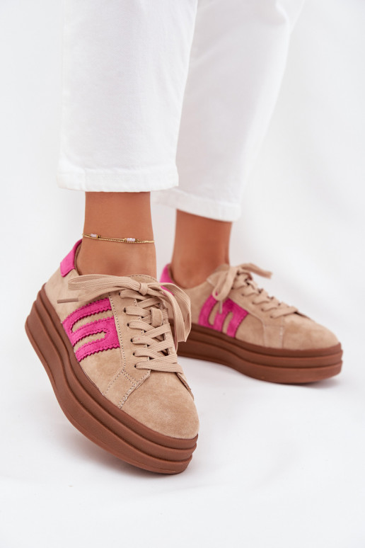 Sneakers Stilvollllschuhe Feminin mit einer PlattformErmöglichtturalnego aus INildlederu Beige-pinke Farbe Eldira