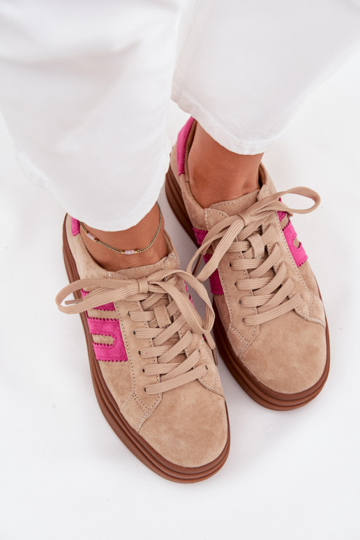 Sneakers Stilvollllschuhe Feminin mit einer PlattformErmöglichtturalnego aus INildlederu Beige-pinke Farbe Eldira