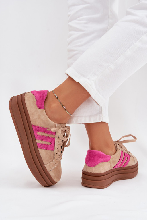 Sneakers Stilvollllschuhe Feminin mit einer PlattformErmöglichtturalnego aus INildlederu Beige-pinke Farbe Eldira