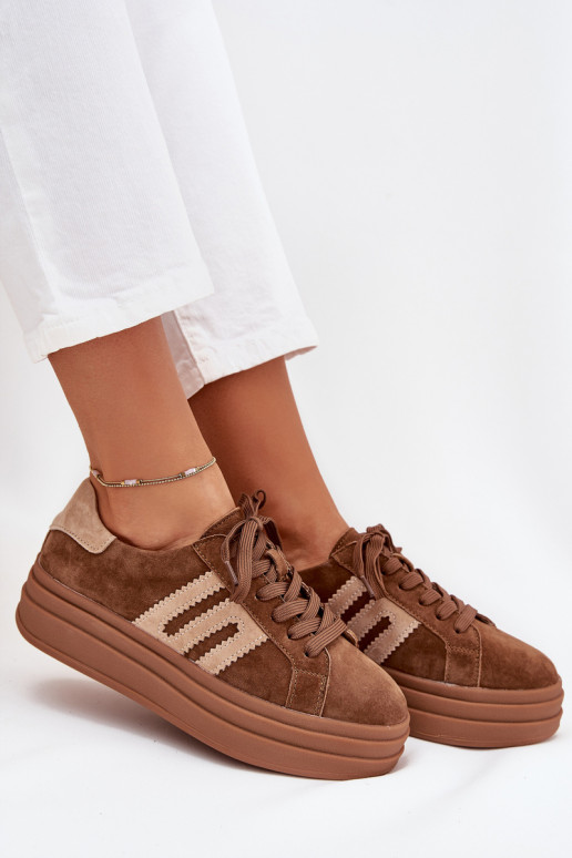 Sneakers Stilvollllschuhe Feminin mit einer PlattformErmöglichtturalnego aus INildlederu braune Farbe Eldira Sneakers Stilvollllschuhe Feminin mit einer PlattformErmöglichtturalnego aus INildlederu braune Farbe Eldira
