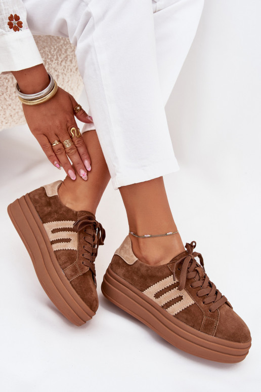 Sneakers Stilvollllschuhe Feminin mit einer PlattformErmöglichtturalnego aus INildlederu braune Farbe Eldira Sneakers Stilvollllschuhe Feminin mit einer PlattformErmöglichtturalnego aus INildlederu braune Farbe Eldira