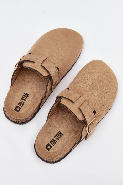 Hausschuhe Verstopfungen Feminin mit einer Plattform mit goldenen Schnallen Big Star SS274738 Beige